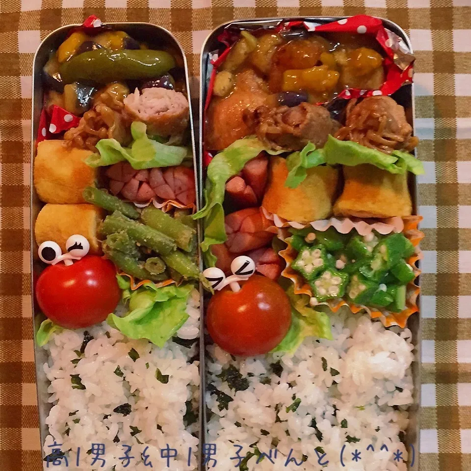 Snapdishの料理写真:夏休みだよ〜弁当2人分ヽ((◎д◎　))ゝ|yukimiya7262さん