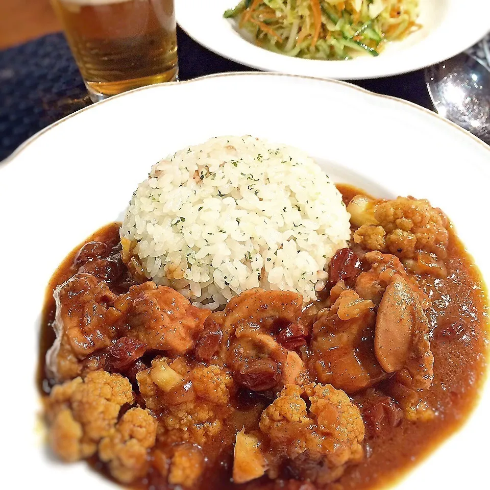 カリフラワーとチキンのカレー&パセリバターライス|可爱多さん