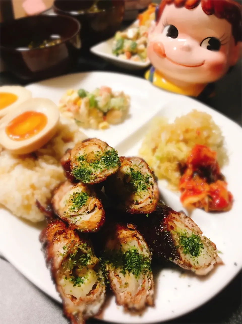 Snapdishの料理写真:お好み焼き味♡ちくわの肉巻き。|ぽき。さん