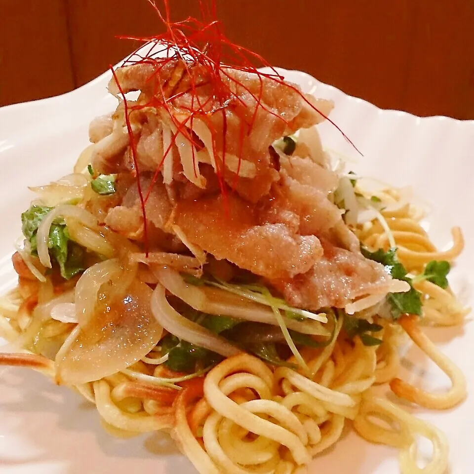 豚バラ柚子ポンのフライ麺|mi_neneco♪さん