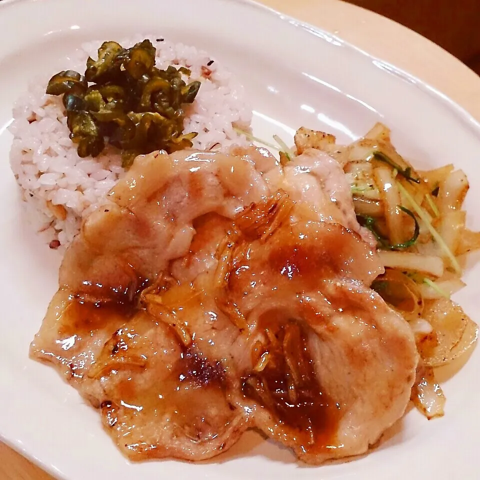 16穀米と豚ロースの生姜焼きプレート|mi_neneco♪さん