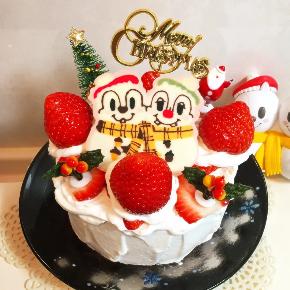 チップとデール 雪だるま チョコプレート🎄クリスマスケーキ|向日葵♡桜さん