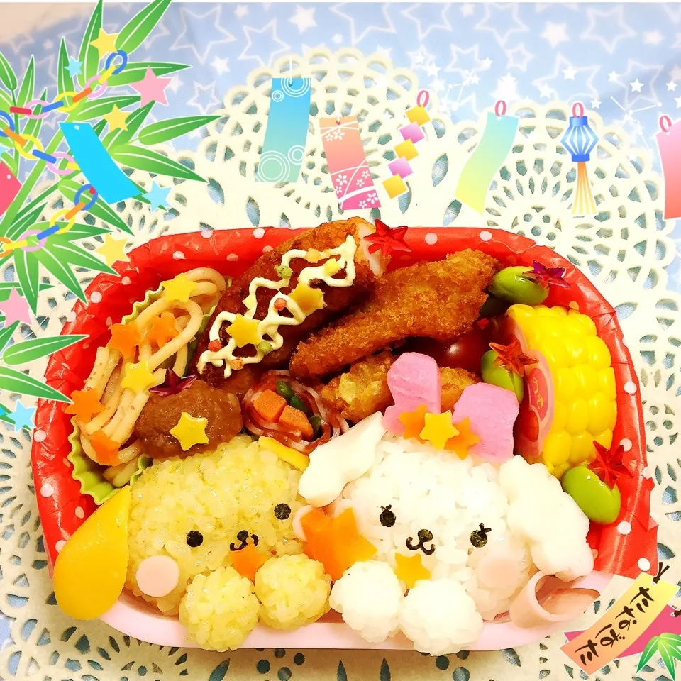 ポムポムプリン♡マカロン 七夕キャラ弁|向日葵♡桜さん