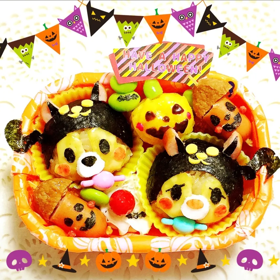 ツムツム チップ&デール黒猫ハロウィン弁当🎃|向日葵♡桜さん