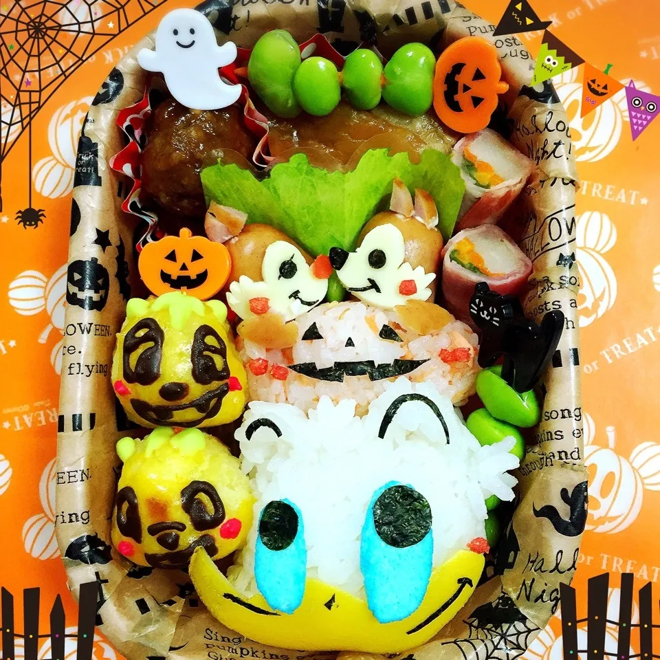 Snapdishの料理写真:ドナルド&チップとデールハロウィン🎃キャラ弁|向日葵♡桜さん