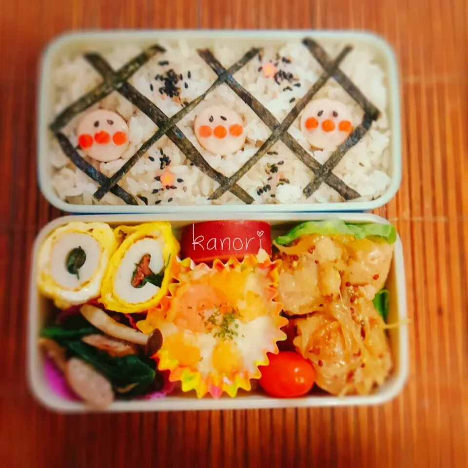 アンパンマン弁当～練習試合～とまとちゃんのハニマスチキン🍗|かのりさん