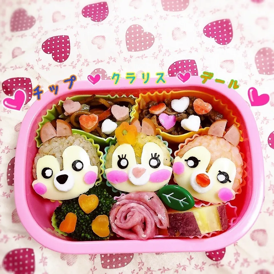 ツムツム♡チップとクラリスとデール♡おにぎり弁当|向日葵♡桜さん