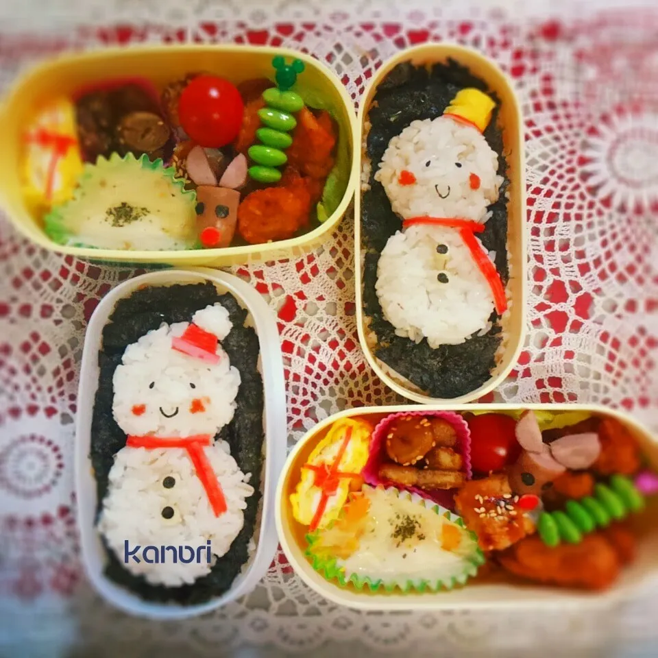 雪だるまつくろ～🎵姉妹のバレーボール弁当⛄|かのりさん