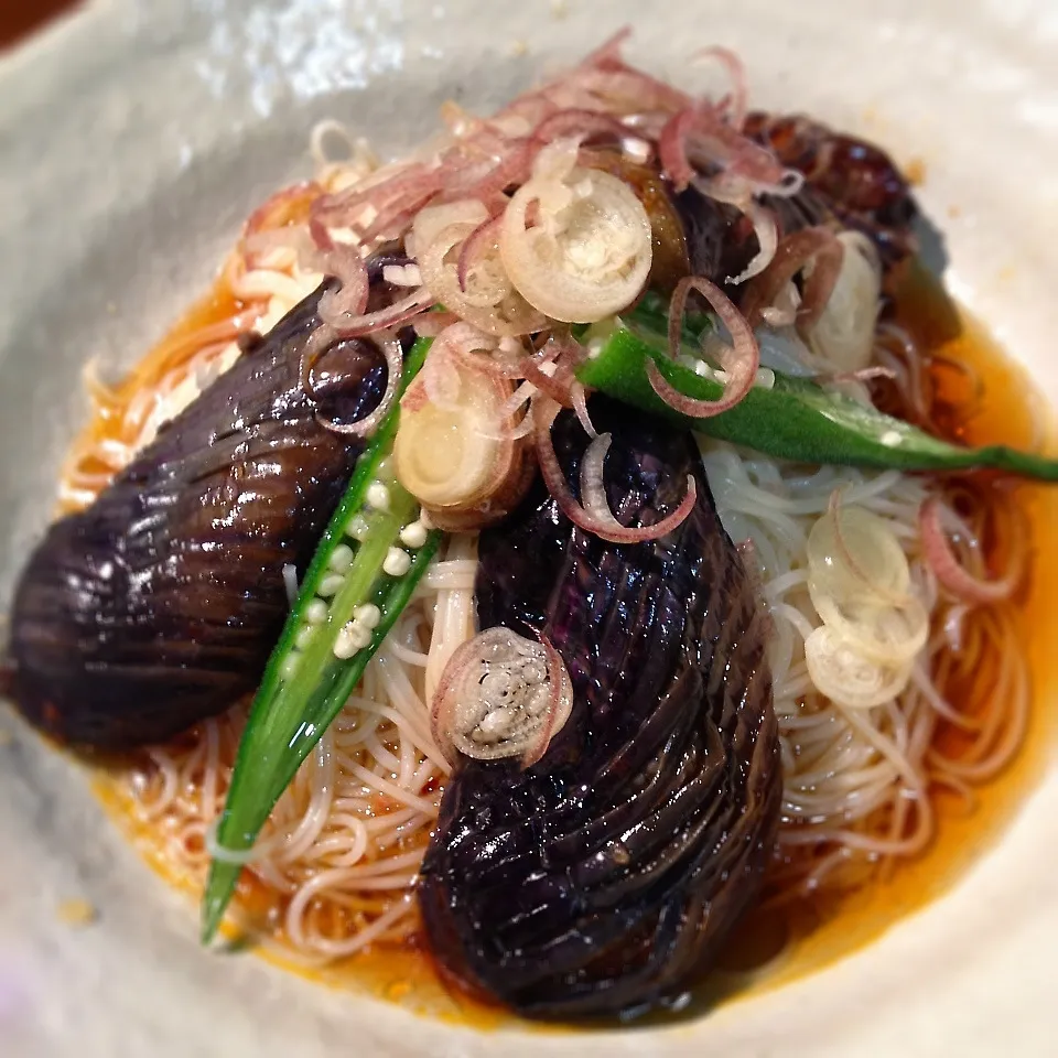 茄子の揚げ浸し素麺|可爱多さん