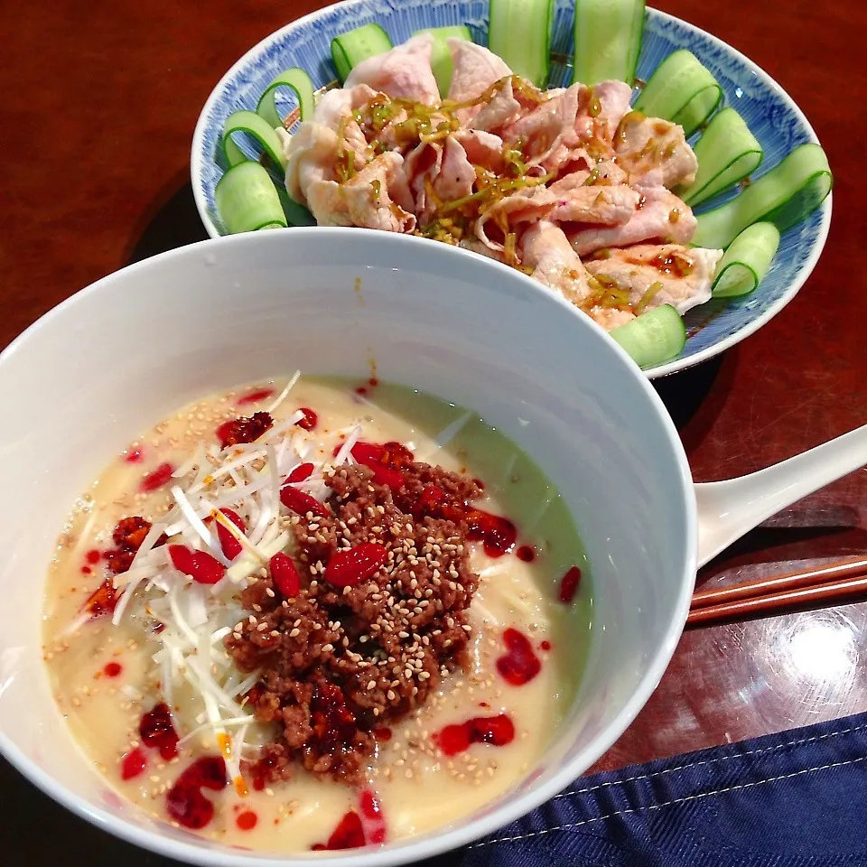 豚しゃぶとキュウリの冷菜、冷やし担々麺|可爱多さん