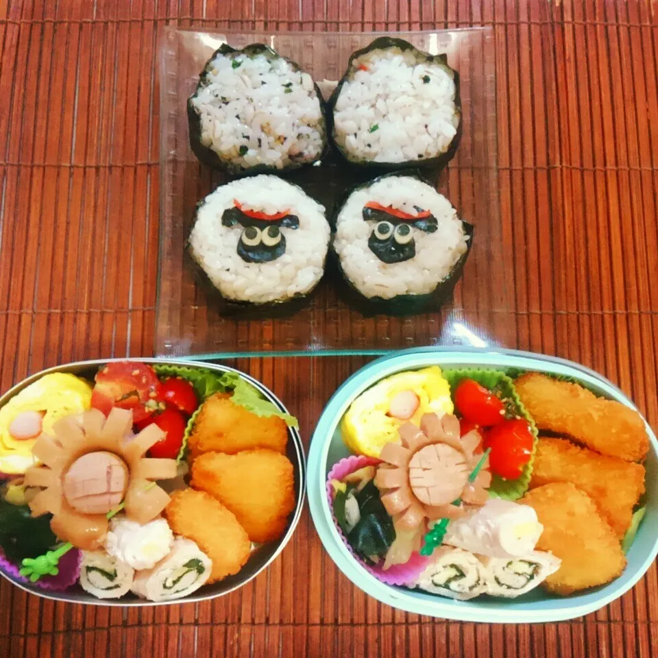 Snapdishの料理写真:バレーボール試合応援弁当～ショーンおにぎり🍙|かのりさん