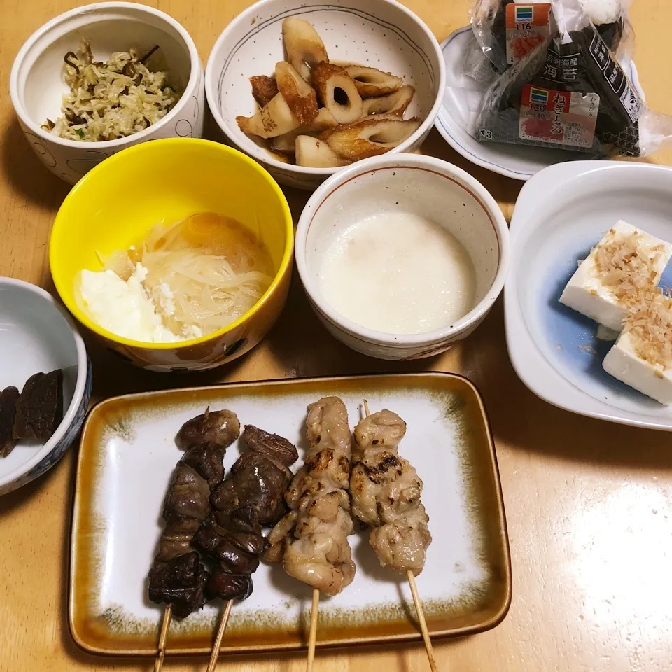 Snapdishの料理写真:焼き鳥🏮おにぎり|Makokoさん