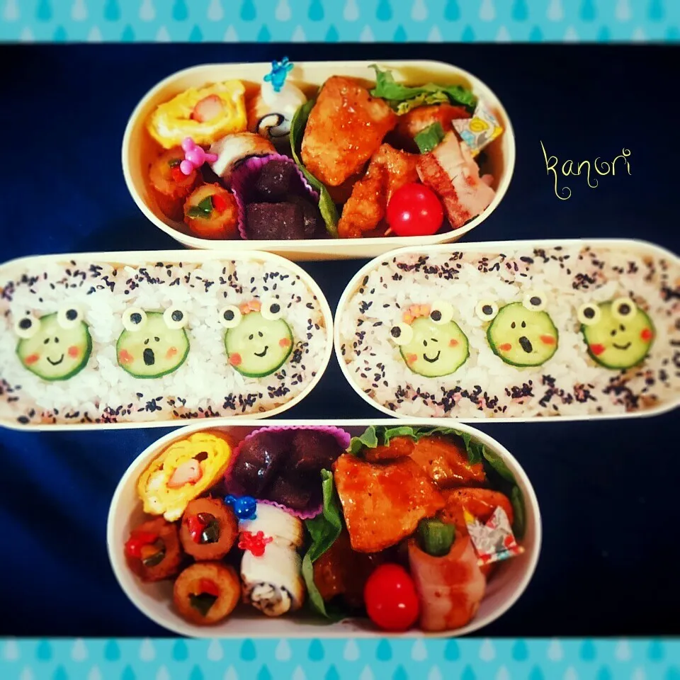 運動会翌日〰💦姉妹のバレーボール弁当～カエルちゃん🐸|かのりさん