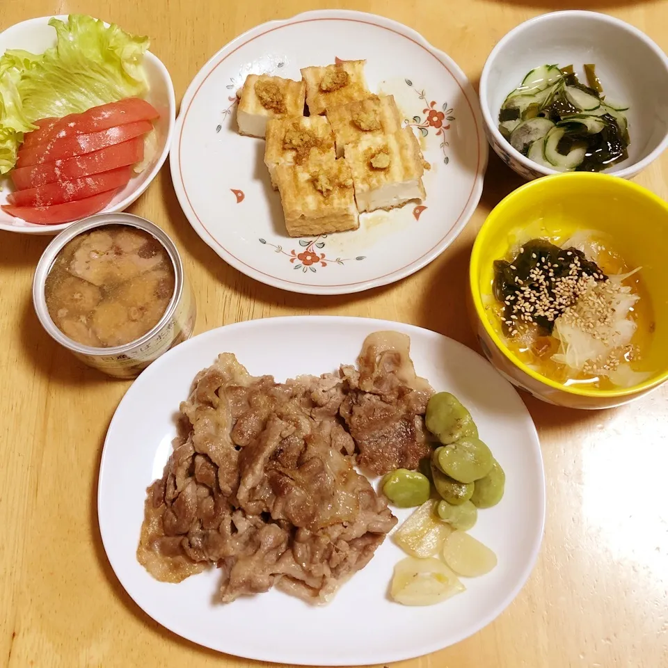 Snapdishの料理写真:ポーク焼肉+αニンニク&空豆|Makokoさん