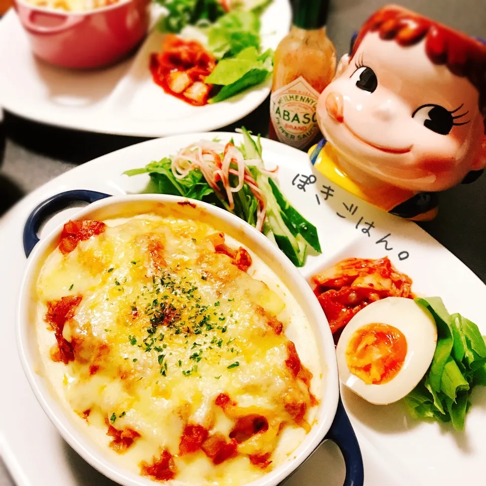 ミート&ホワイトのWソース🍝トロ〜りパスタグラタン。|ぽき。さん