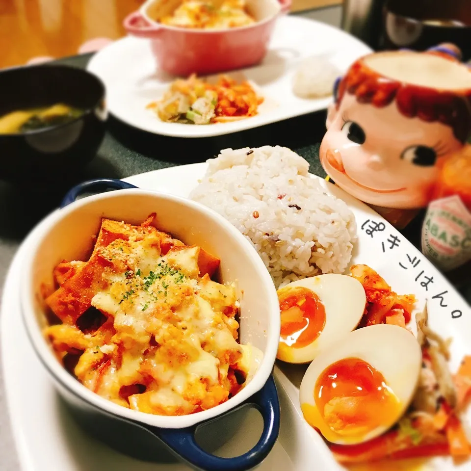 ヘルシーだけどボリューミー🧀厚揚げのボロネーゼチーズ焼き。|ぽき。さん