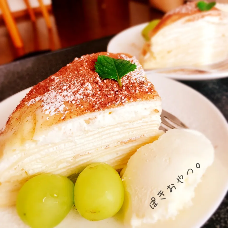 Snapdishの料理写真:米粉でもっちもち♡ʾʾWクリームの濃厚ミルクレープ。|ぽき。さん