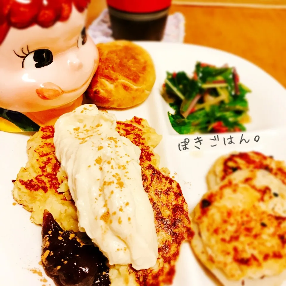 チーズ風味なお豆腐クリーム🥞高野豆腐パンケーキと共に。|ぽき。さん