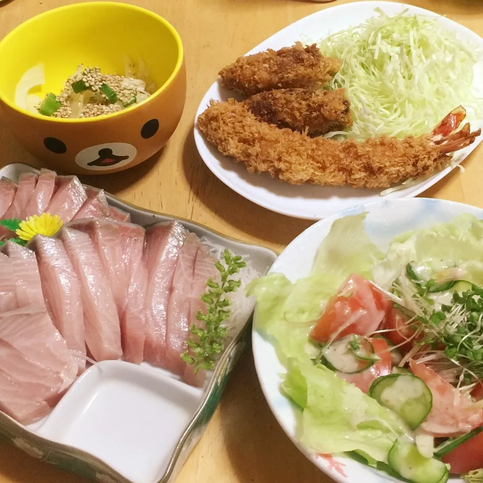 鰤さしみ🐟海老フライ🍤牡蠣フライ|Makokoさん