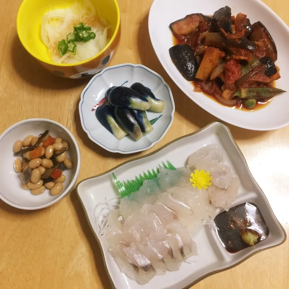 Snapdishの料理写真:🐟コチ刺身&ラタトゥイユ💦|Makokoさん