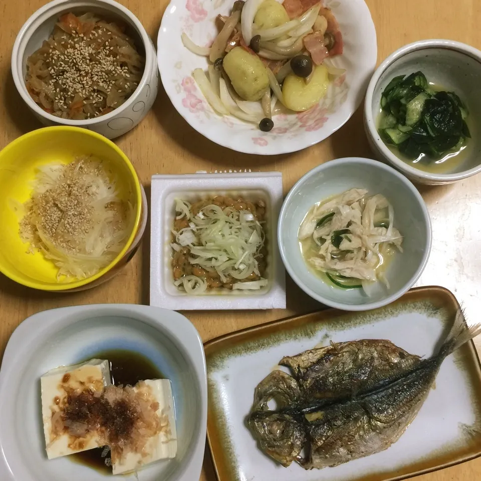 Snapdishの料理写真:鯵開き&納豆|Makokoさん