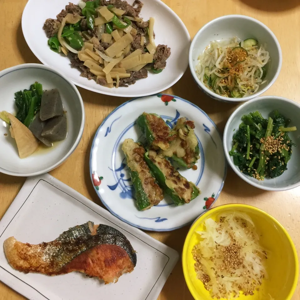 青椒肉絲&納豆ピーマン&焼鮭|Makokoさん