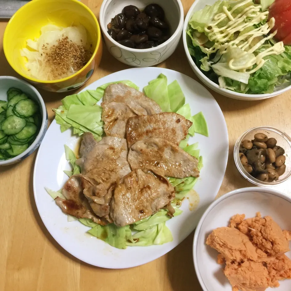 焼肉と野菜達と鮭フレーク🥒🍅|Makokoさん