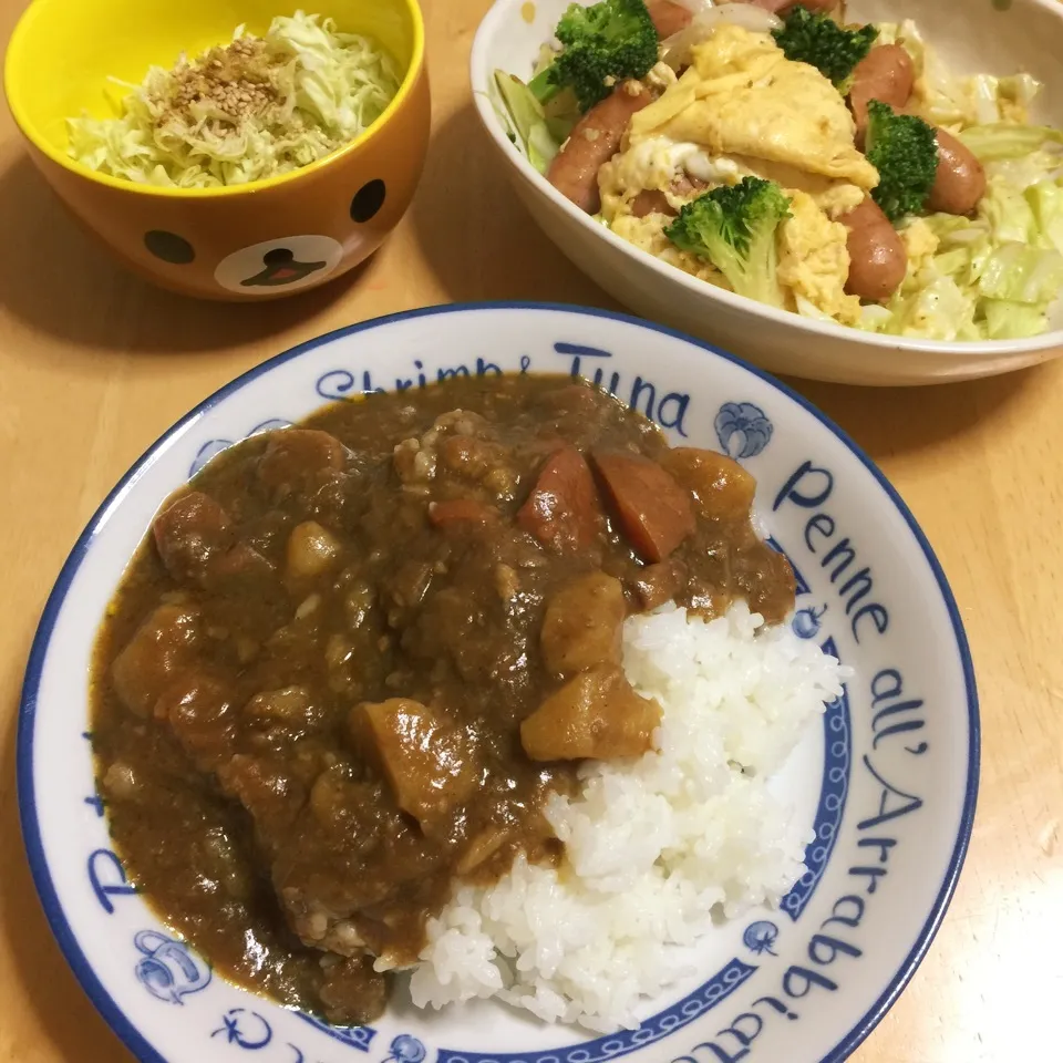 カレーライス🍛ウインナー野菜炒めタマゴ焼き|Makokoさん