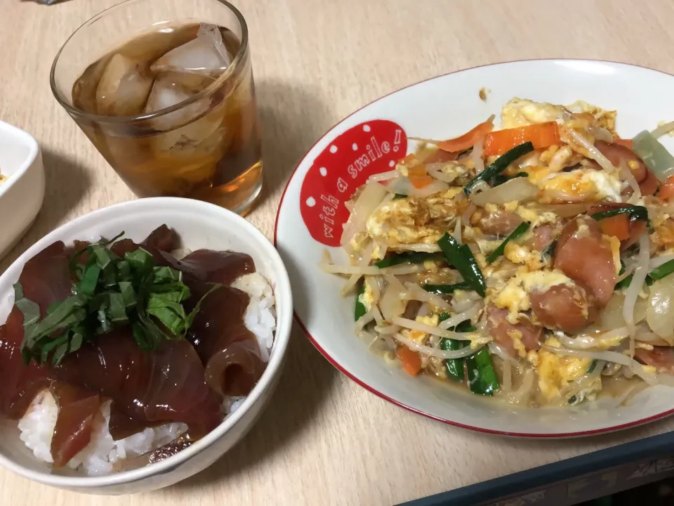 Snapdishの料理写真:カツオの漬け丼&ふわふわ卵の餡かけ|mayuさん