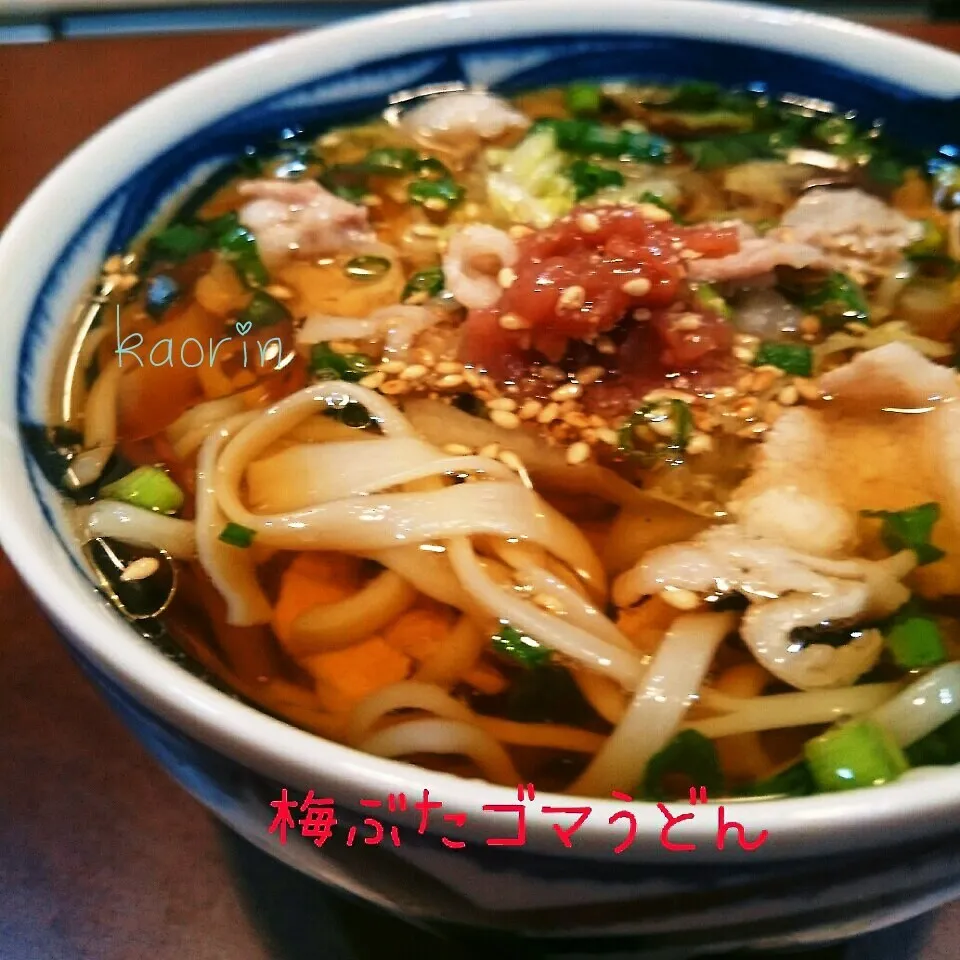 あったか❤胡麻油でコクアップ‼さっぱり梅豚ゴマうどん|かおりん✴︎❤︎さん