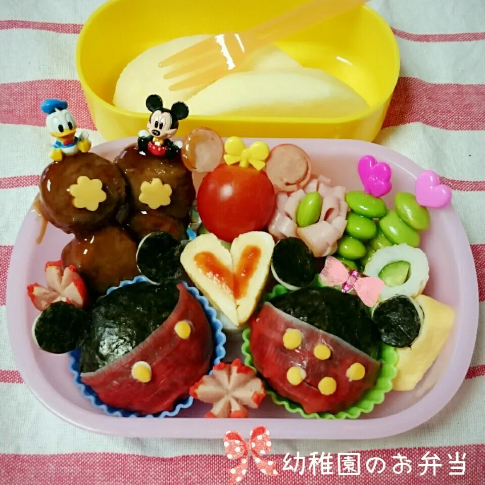 幼稚園の週1お弁当🍱(シルエットミッキー♥ミニー)|＊akane＊さん