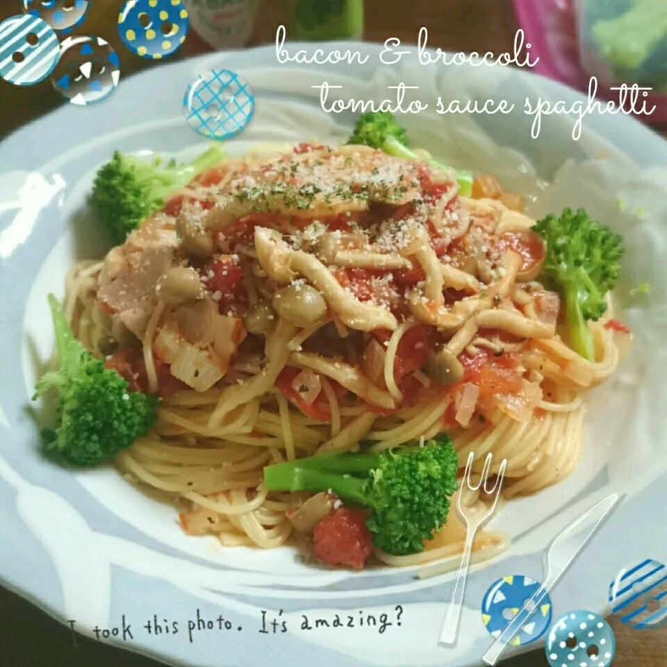 ベーコンとブロッコリーのトマトソーススパゲティー🍝|＊akane＊さん