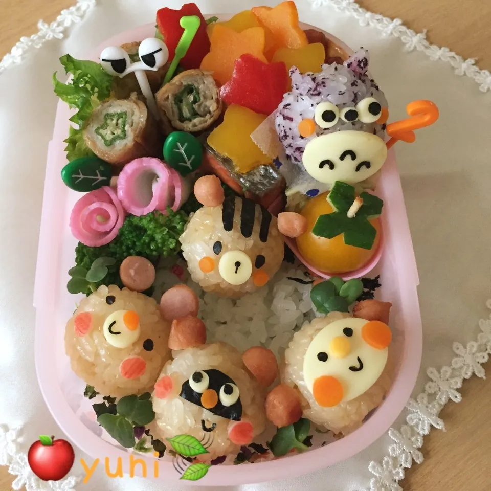 Snapdishの料理写真:🌳森の動物達🍃全員🍎集合〜弁当😆|🌸yuni🌸さん