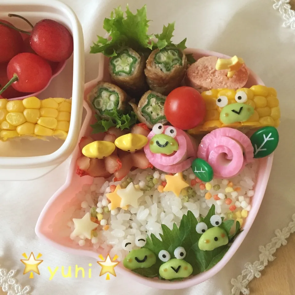 もうすぐ梅雨明け😳❓🐸カエル君弁当〜キャラ弁🍃|🌸yuni🌸さん