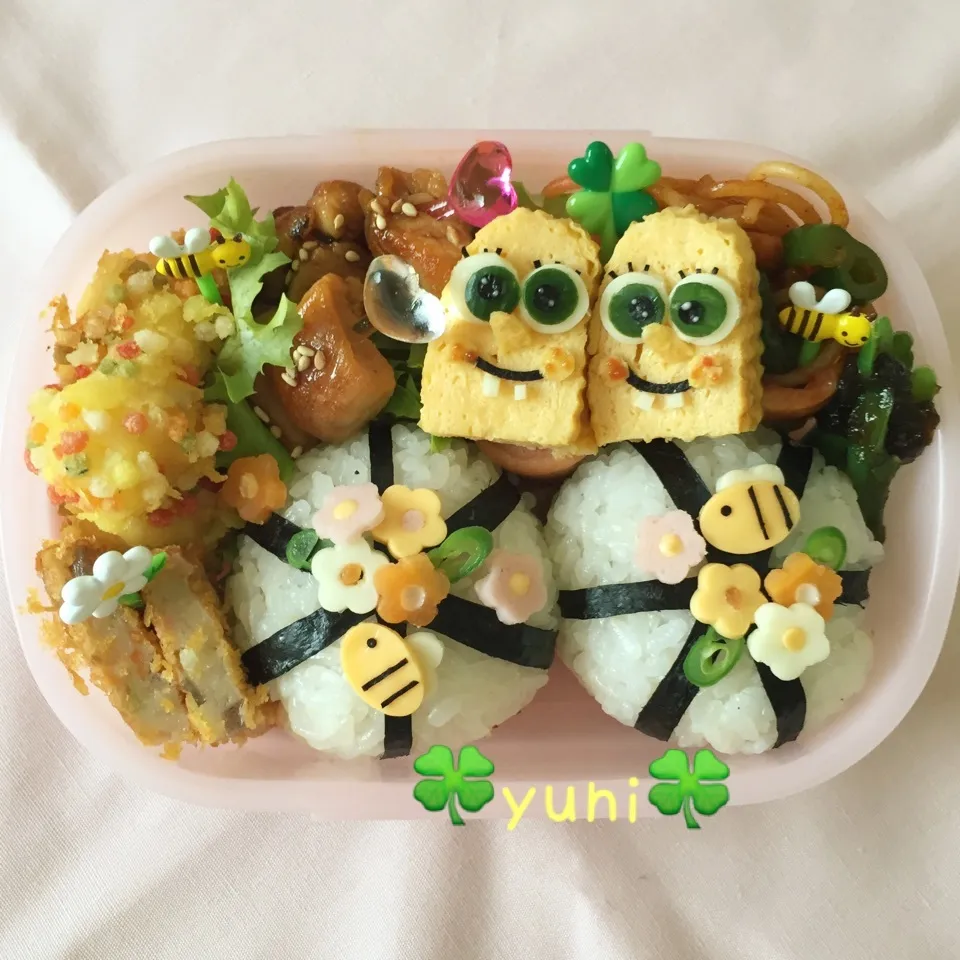 🌸スポンジボブも 😍いるょ😁 🌸花畑🍙弁当🌸|🌸yuni🌸さん