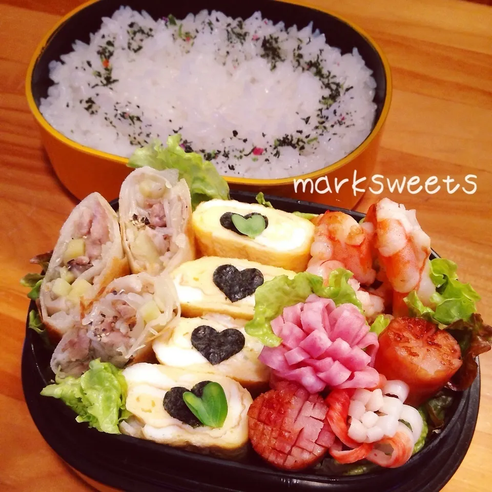 Snapdishの料理写真:旦那くんの夜勤弁当〜っ♪今日は寒い…寒すぎやん(°_°)|marksweetsさん