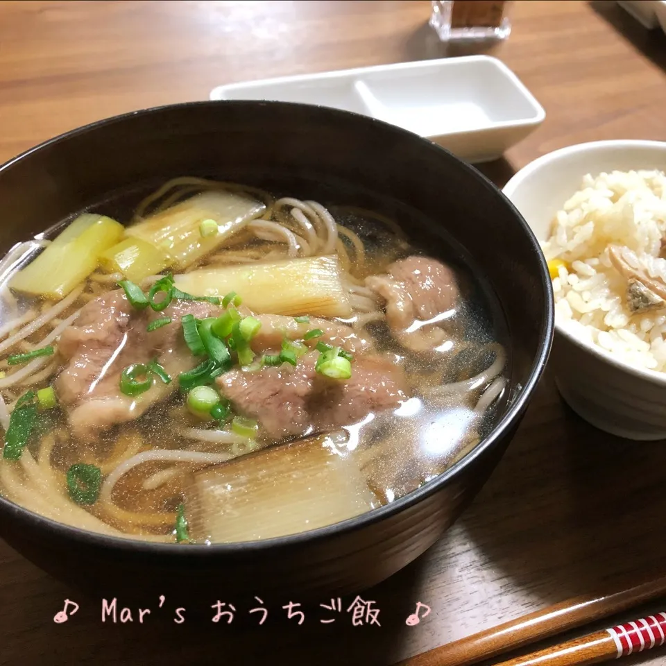 2017☆年越しそば☆鴨南蛮そば〜&鮭とコーンの炊き込みご飯|ma-chanさん