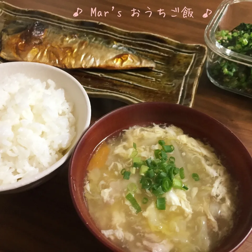 鯖の塩焼き&白菜のとろとろ〜♬中華たまごスープ☆|ma-chanさん