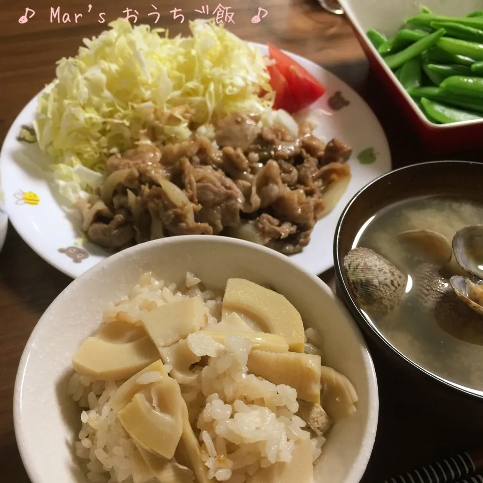 シンプルに筍だけ〜♪筍ご飯&あさりのお味噌汁&豚の生姜焼き☆|ma-chanさん