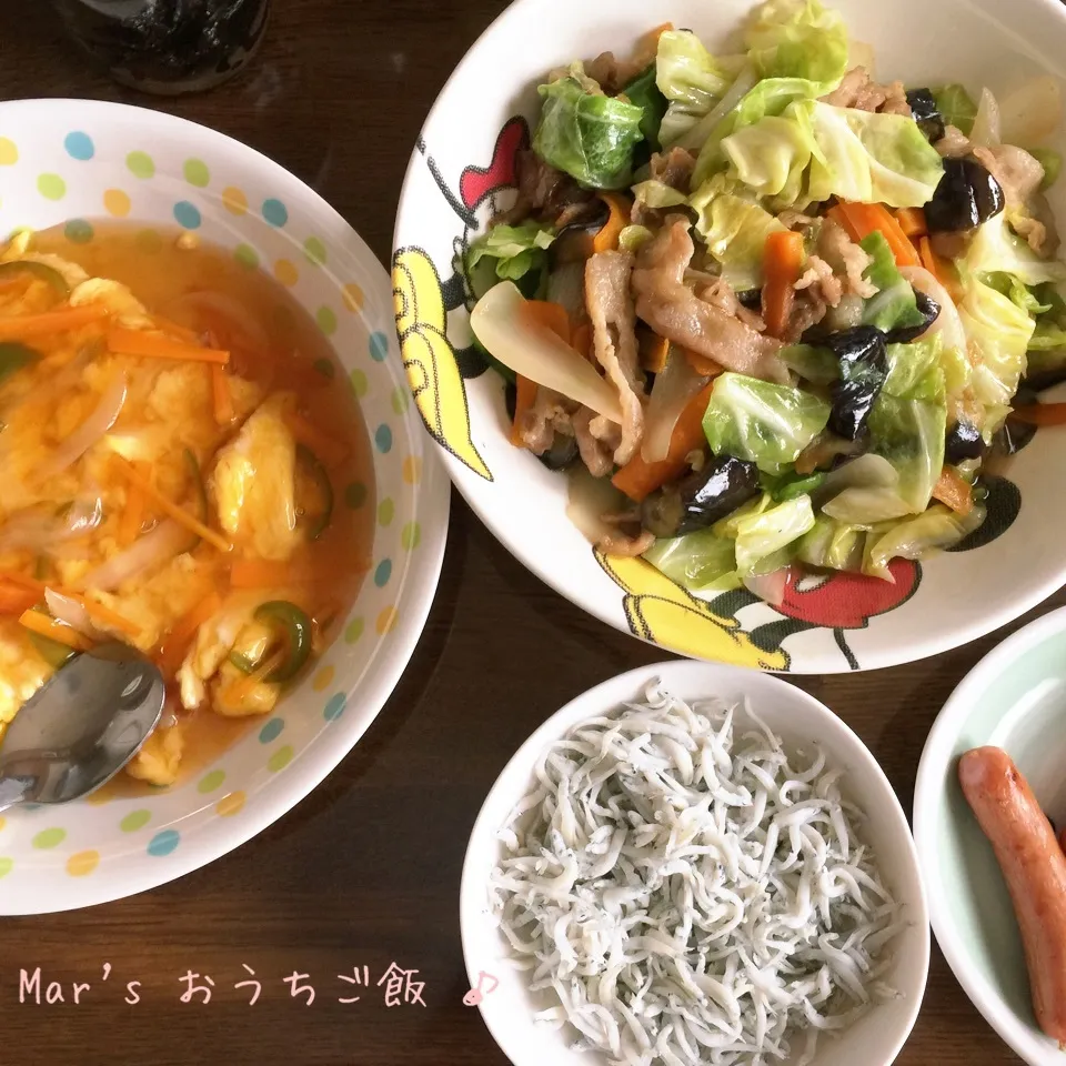 お昼ご飯♪肉野菜炒め & 卵の甘酢あんかけ♪|ma-chanさん