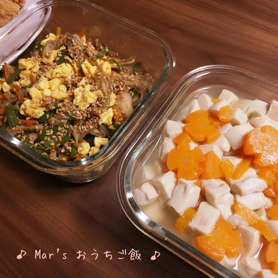 Snapdishの料理写真:高野豆腐と人参の煮物 & 糸こん人参ピーマン舞茸卵の炒め煮♫|ma-chanさん