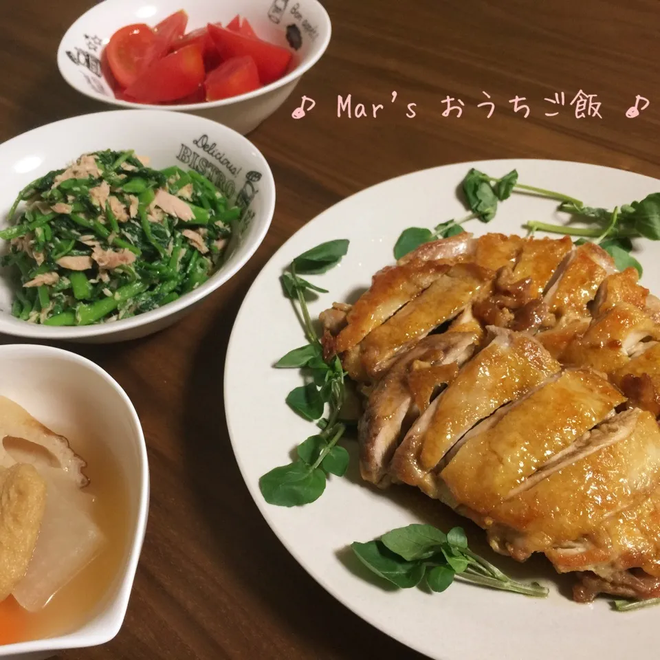 照り焼きチキン&クレソンのお浸し&煮物&トマト♫|ma-chanさん