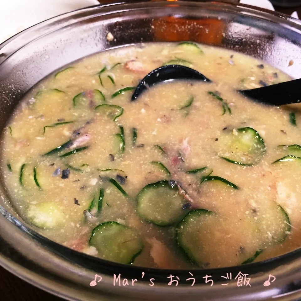 Snapdishの料理写真:鯖缶水煮でボールひとつ混ぜるだけ♫ 冷汁☆|ma-chanさん