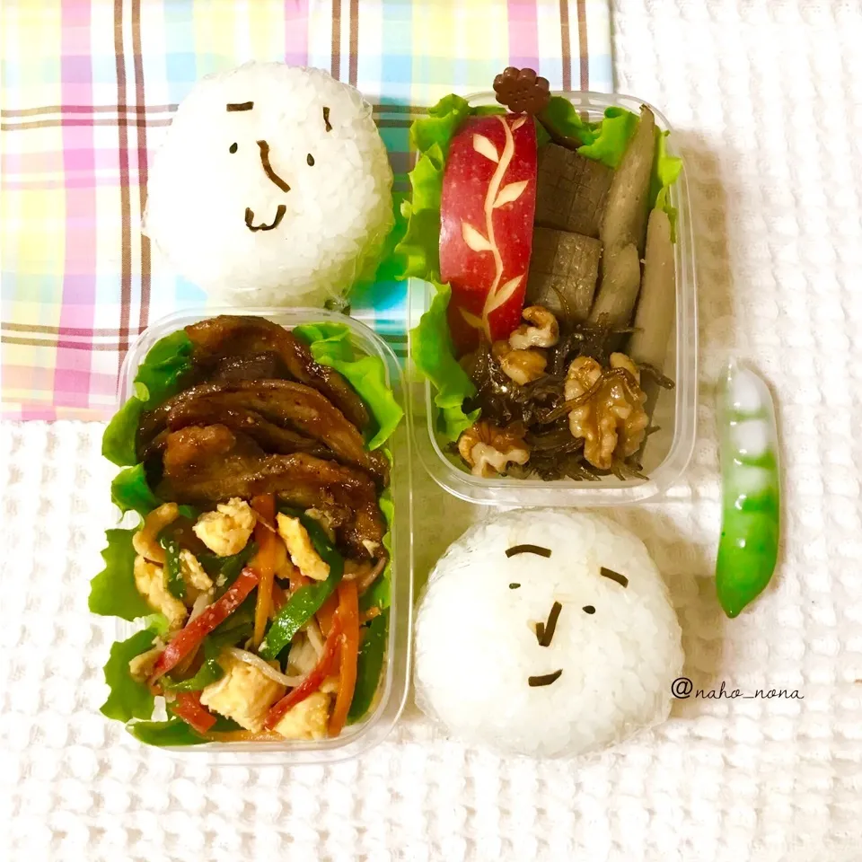 からビー さんの真似っこ かに玉ピーマン と塩顔おにぎり弁当|naho_nonaさん