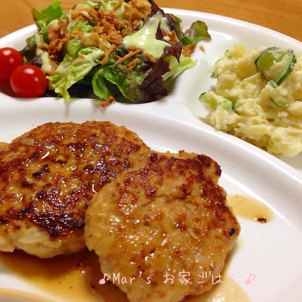 ふわっふわっ♪豚挽肉で豆腐ハンバーグ＆ポテサラ☆ワンプレート|ma-chanさん