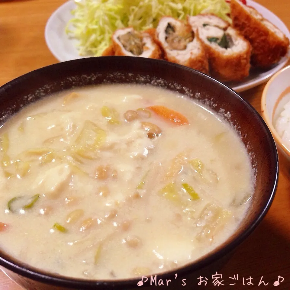 野菜だけ〜イソフラボンたっぷり♪豆乳納豆お味噌汁☆|ma-chanさん