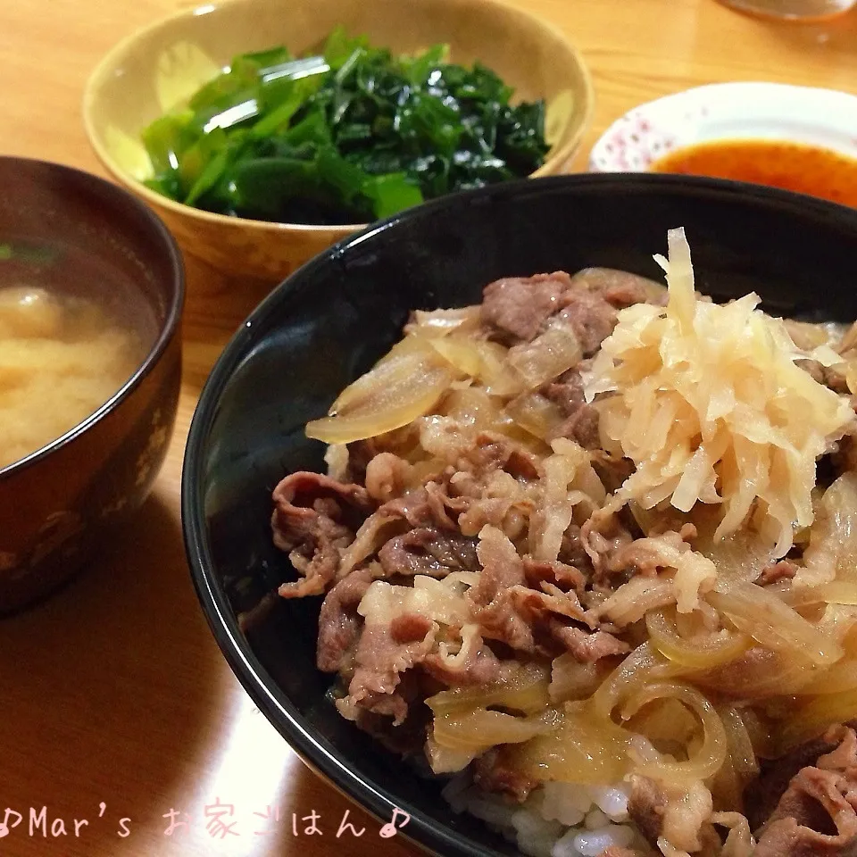 牛丼☆大根のお味噌汁☆ワカメのお刺身|ma-chanさん