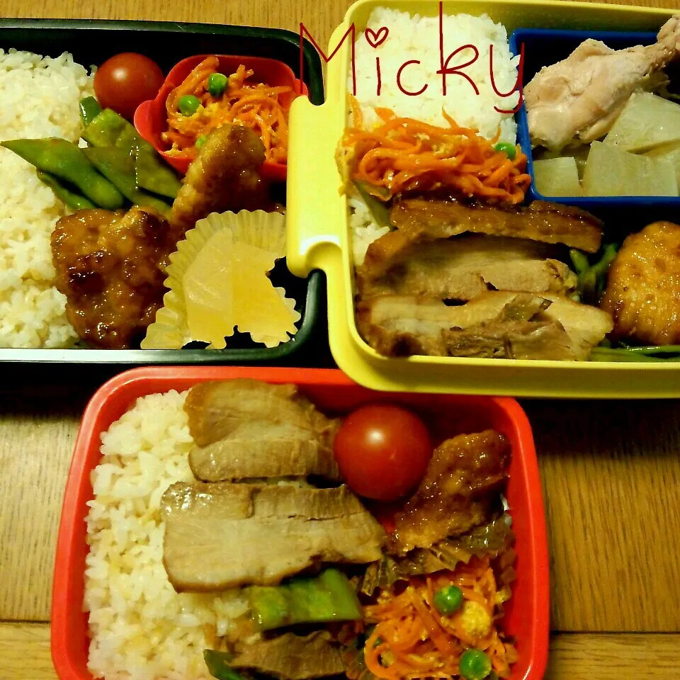 小２・４・夫弁当☆ガーリック照り焼き&角煮|mickyさん