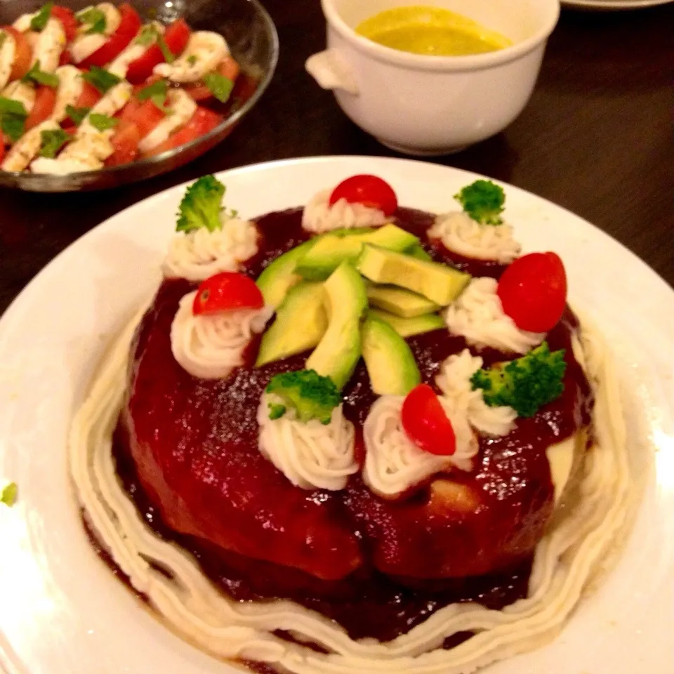 ハッピーバースデー♡ハンバーグケーキ 炊飯器で楽チン〜|りん＊さん