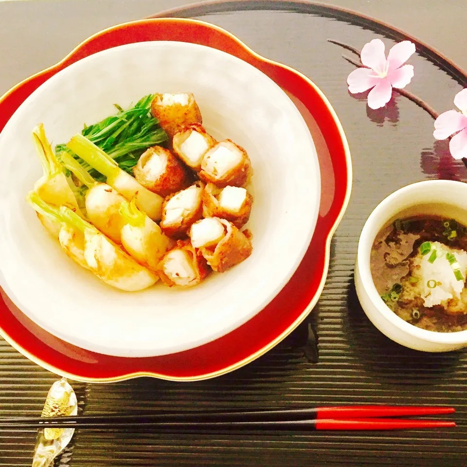 柚子胡椒の香り♡豚バラの長芋巻きと焼き蕪と水菜の鉢物|Tomokoさん